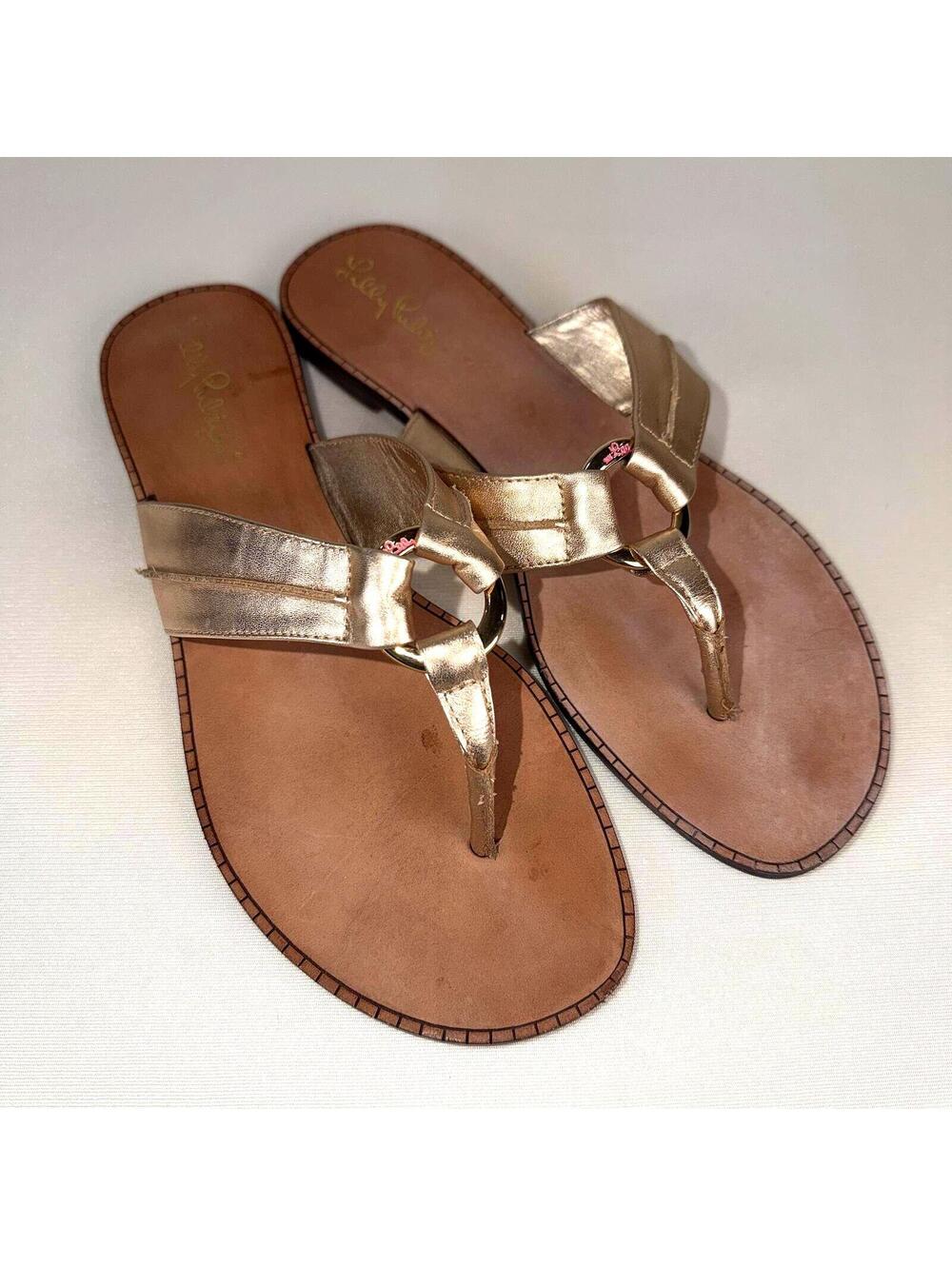 Lilly Pulitzer McKim Thong Sandals in Gold Metallic Leather - 8